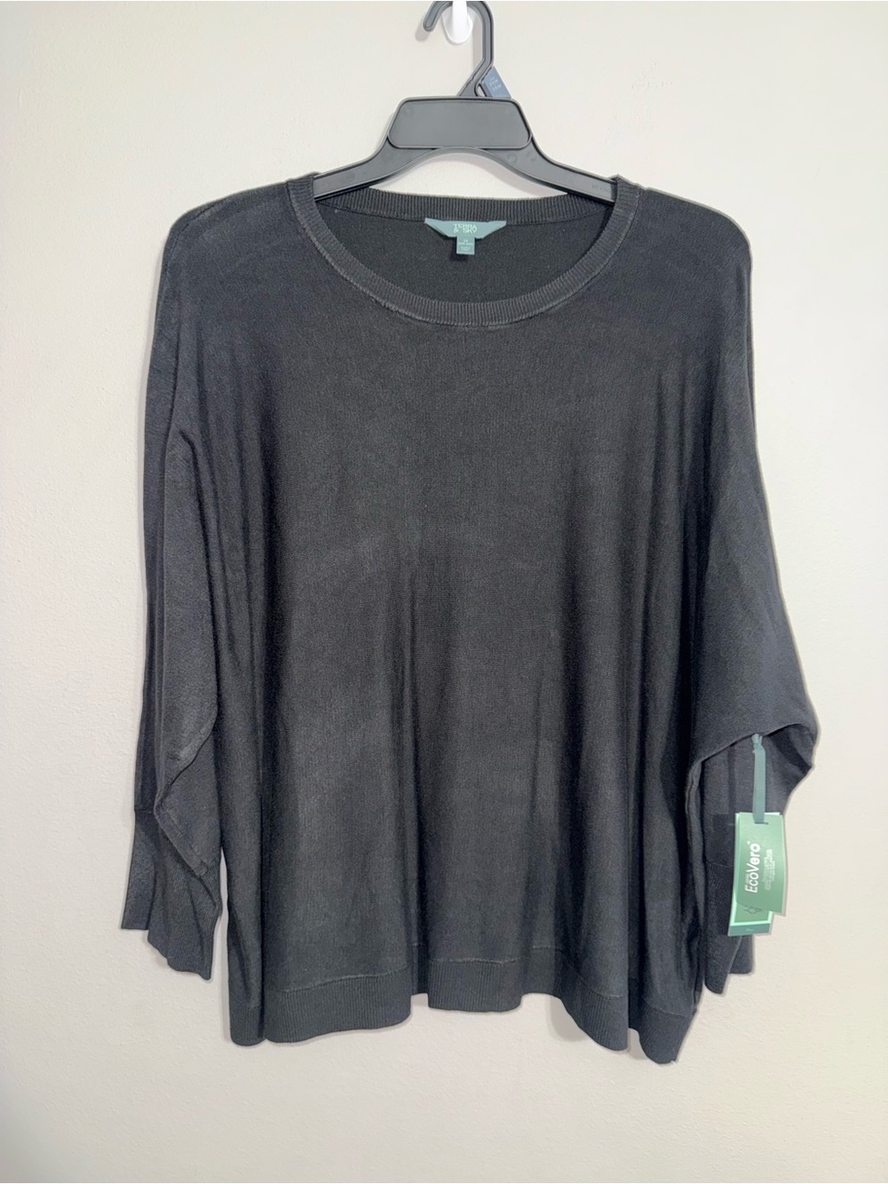 Terra & Sky Women’s Black Fine Gauge Dolman Pullover Sweater 3X